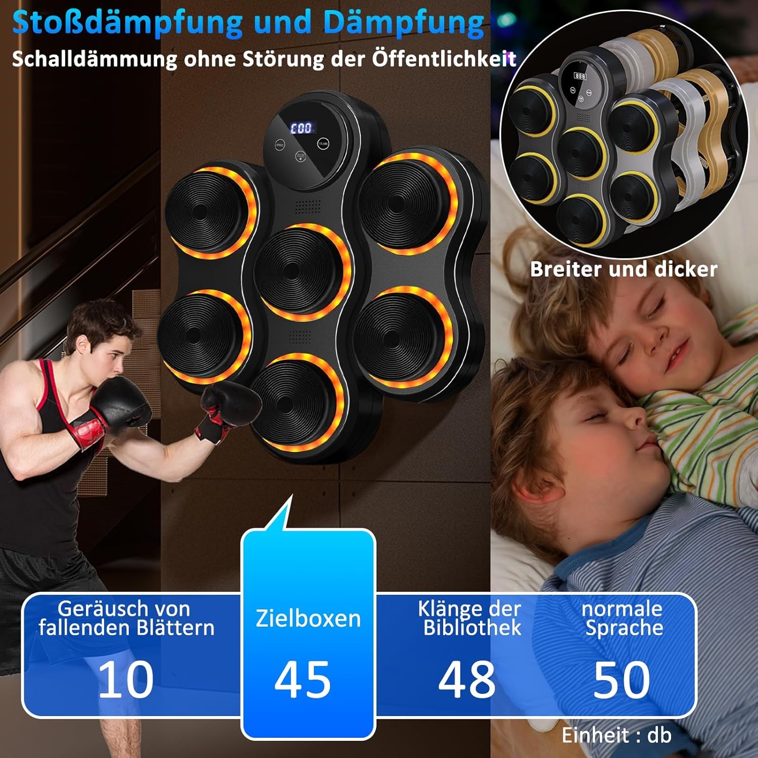 Muziek-boksmachine, bluetooth-muziekboxmachine, wandgemonteerde boxmachine met bokshandschoenen voor volwassenen en kinderen, 9 snelheidsmodi, 9 instelbare snelheden en telmodi