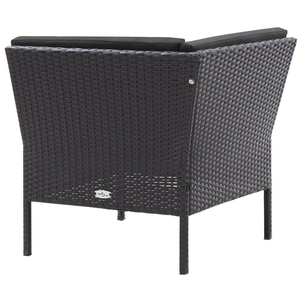 vidaXL Loungeset Poly Rattan Zwart - 3-delig met Kussens | -30%