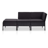 vidaXL 3-delige Loungeset Poly Rattan Zwart - 30% Korting!
