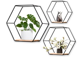 Set van 3 Zwarte Hexagon Wandrekken - 30% Korting!