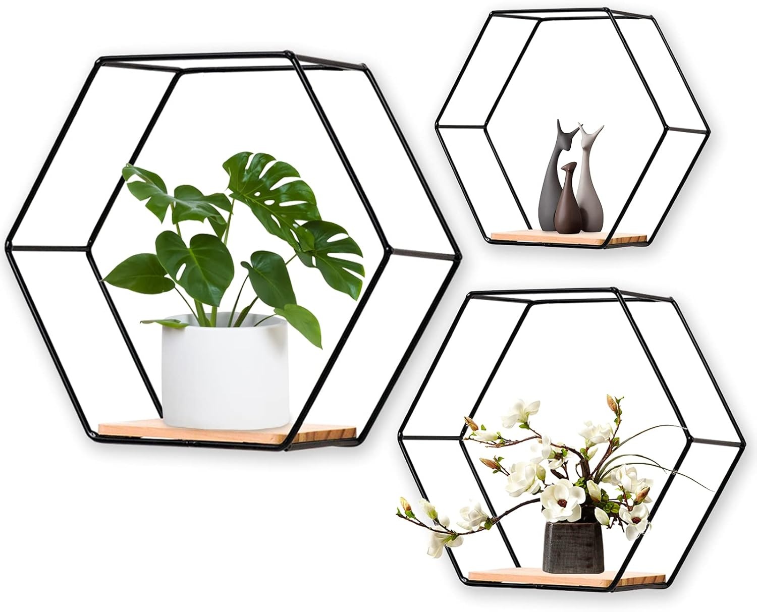 Set van 3 Zwarte Hexagon Wandrekken - 30% Korting!