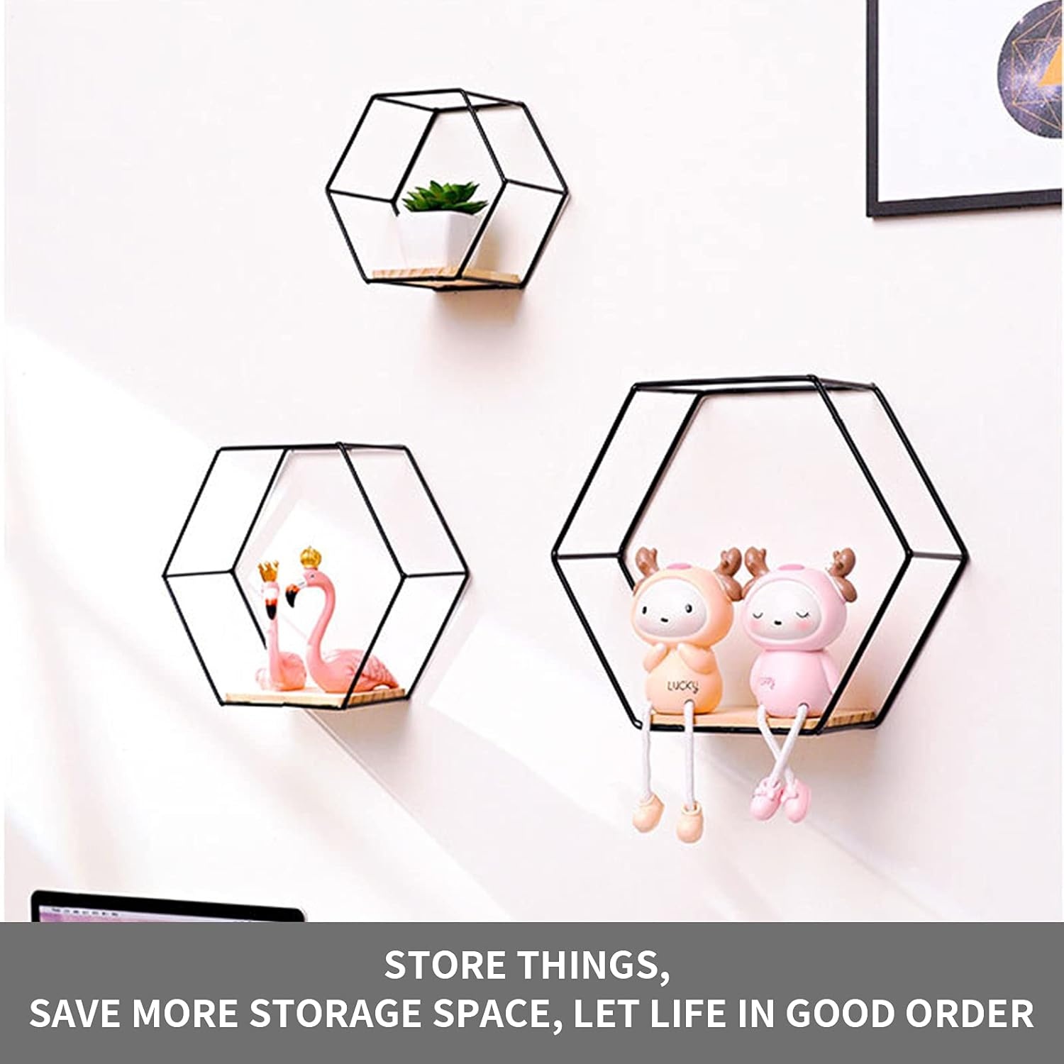 Set van 3 Zwarte Hexagon Wandrekken - 30% Korting!