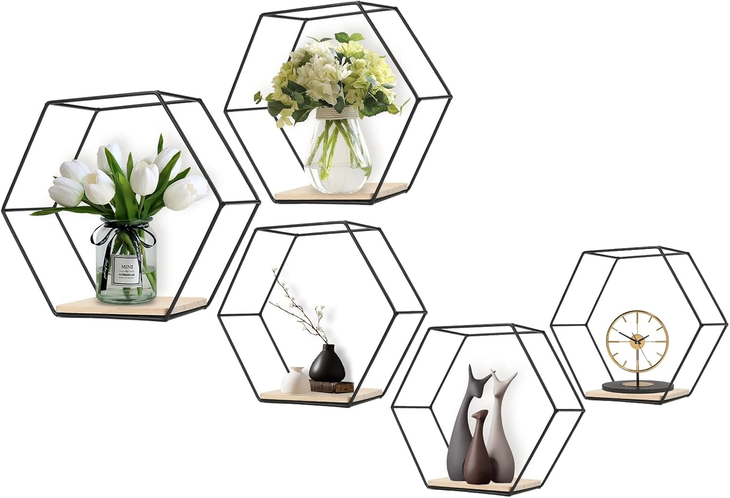 Set van 3 Zwarte Hexagon Wandrekken - 30% Korting!