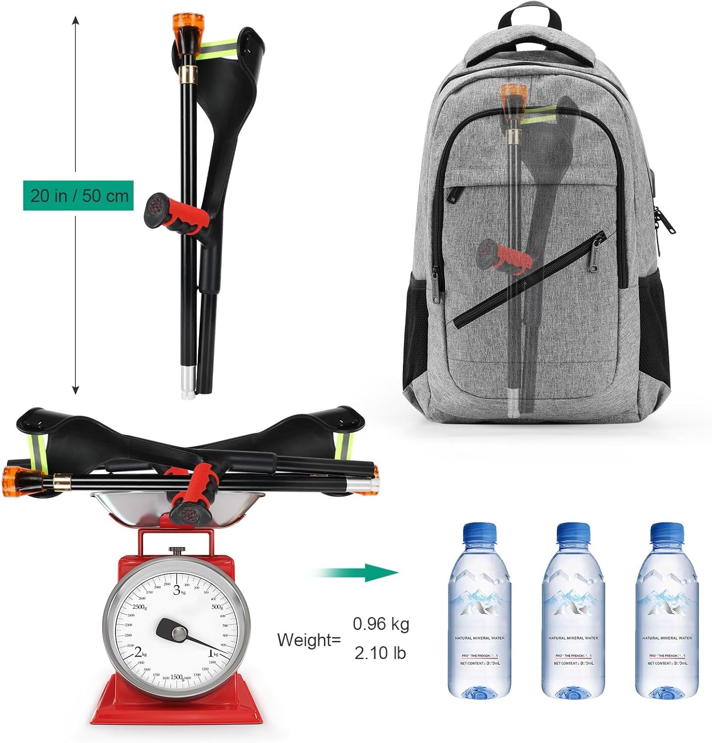 Krukken voor volwassenen, verstelbaar, rood - 30% korting