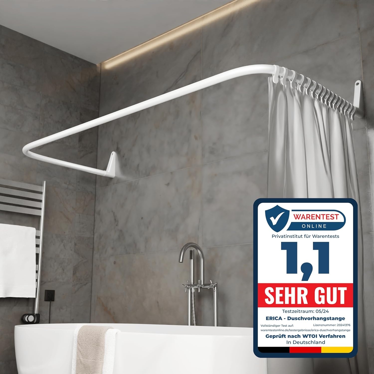 Erica U-Vorm Douchestang (70x165x70cm) - Wit - 30% Korting