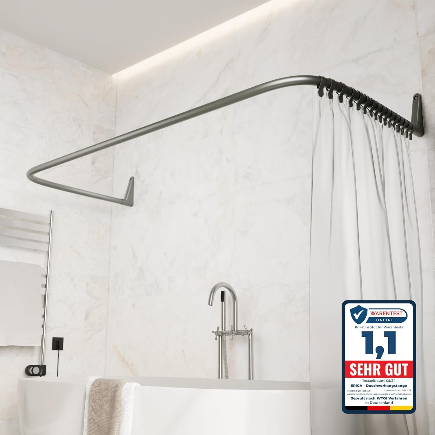 Erica U-Vorm Douchestang (70x165x70cm) - Wit - 30% Korting