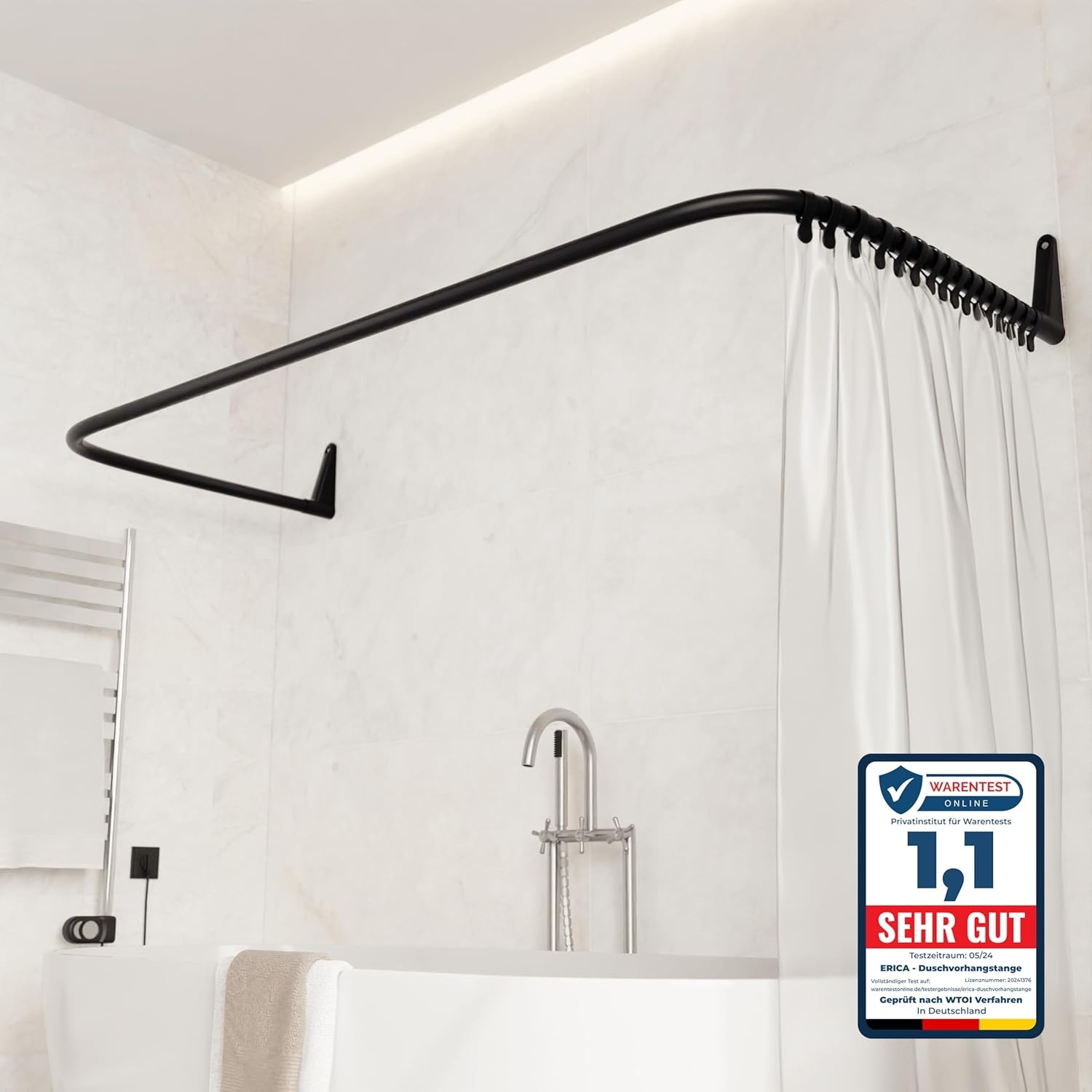 Erica U-Vorm Douchestang (70x165x70cm) - Wit - 30% Korting