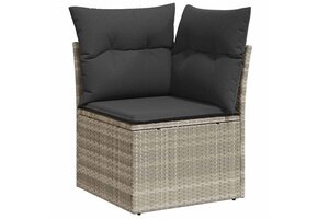 vidaXL Tuinhoekbank met kussens poly rattan lichtgrijs