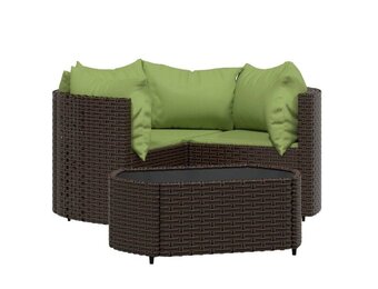 vidaXL 4-delige Loungeset met kussens poly rattan bruin