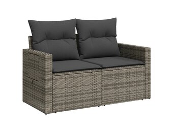 vidaXL Tuinbank 2-zits met kussens, Poly Rattan Grijs (-35%)