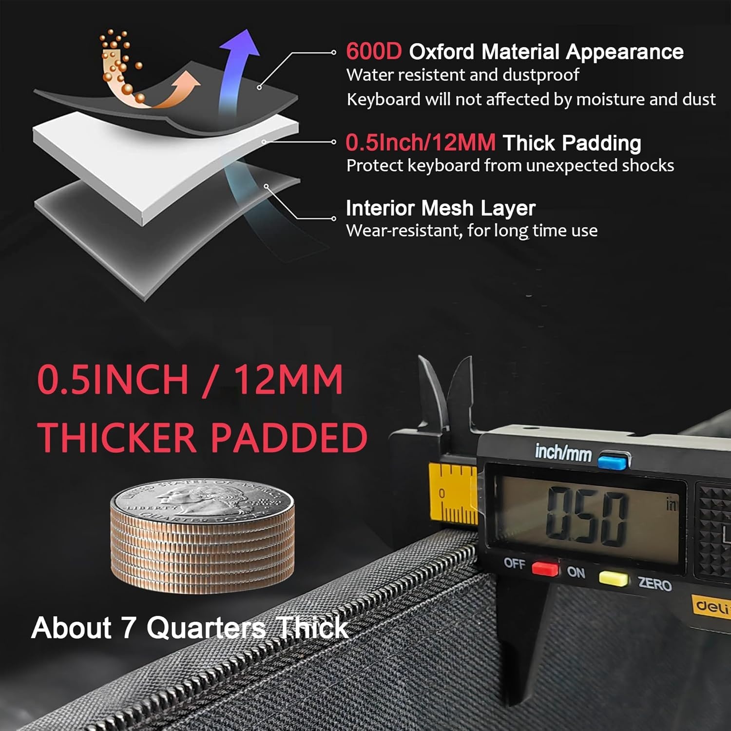 Ruibo 88 Key Keyboard Gigbag Case for Electric Piano with 10MM Cotton Padded, Waterproof 600D Oxford Gig Bag 137.2 x 33 x 17cm, Red, classic