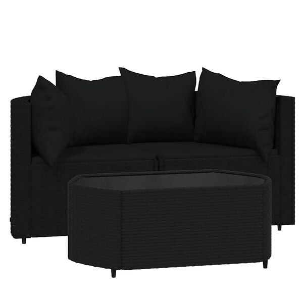 vidaXL Loungeset Poly Rattan Zwart - 55% Korting