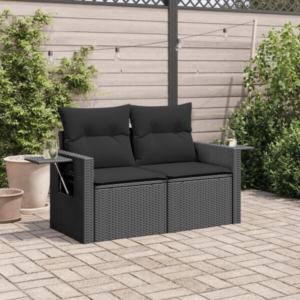 VidaXL Tuinbank 2-zits Poly Rattan met Kussens - Zwart | 42% Korting!