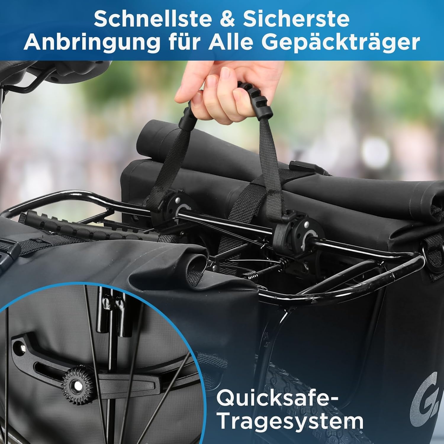 Set van 2 fietstas, bagagedrager, 48 liter, van zeildoek, achter, bagagedragertas met reflectoren, met draaggreep en schouderriem (2, 32 liter)