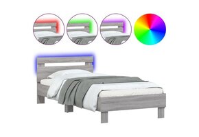 vidaXL Bedframe met hoofdbord en LED grijs sonoma eikenkleur 90x200 cm