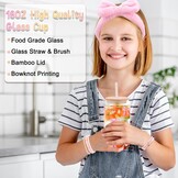 Gifts for Girls Teenage 9 10 11 12 13 14 Year Old, Easter Birthday Gifts for Girls Age 8-15, Glass Cup with Lid and Straw, Makeup Brushes Cosmetic Bag Bracelets Socks Headband, Bow Coffee Cup Presents