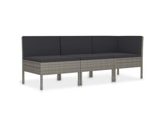 VidaXL 3-delige Loungeset Poly Rattan Grijs | 59% Korting!