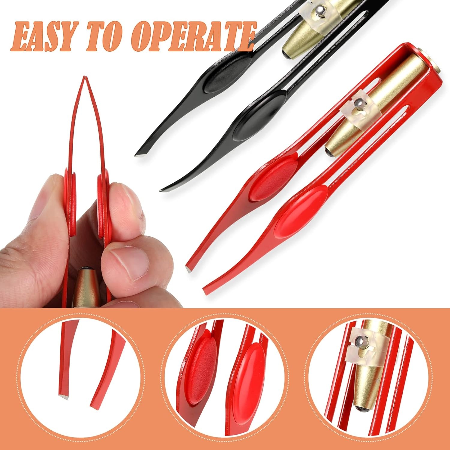 2 stuks pincet met ledlicht, voor wenkbrauwen, epileren, ontharing, verlichte pincet, make-up, roestvrij staal, wenkbrauwpincet, vrouwen, precisie, wenkbrauwgereedschap, haarverwijdering, zwart, rood