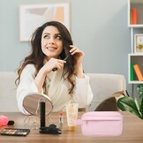 Kleine make-uptassen voor dames, toilettas, make-uptas, reistas, cosmeticatas, corduroy make-uptas met metalen ritssluiting voor vrouwen, Scandinavische stijl, roze