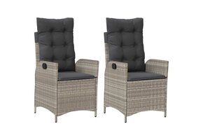 vidaXL Tuinstoelen 2 st. verstelbaar met kussens, poly rattan, lichtgrijs (41% korting)
