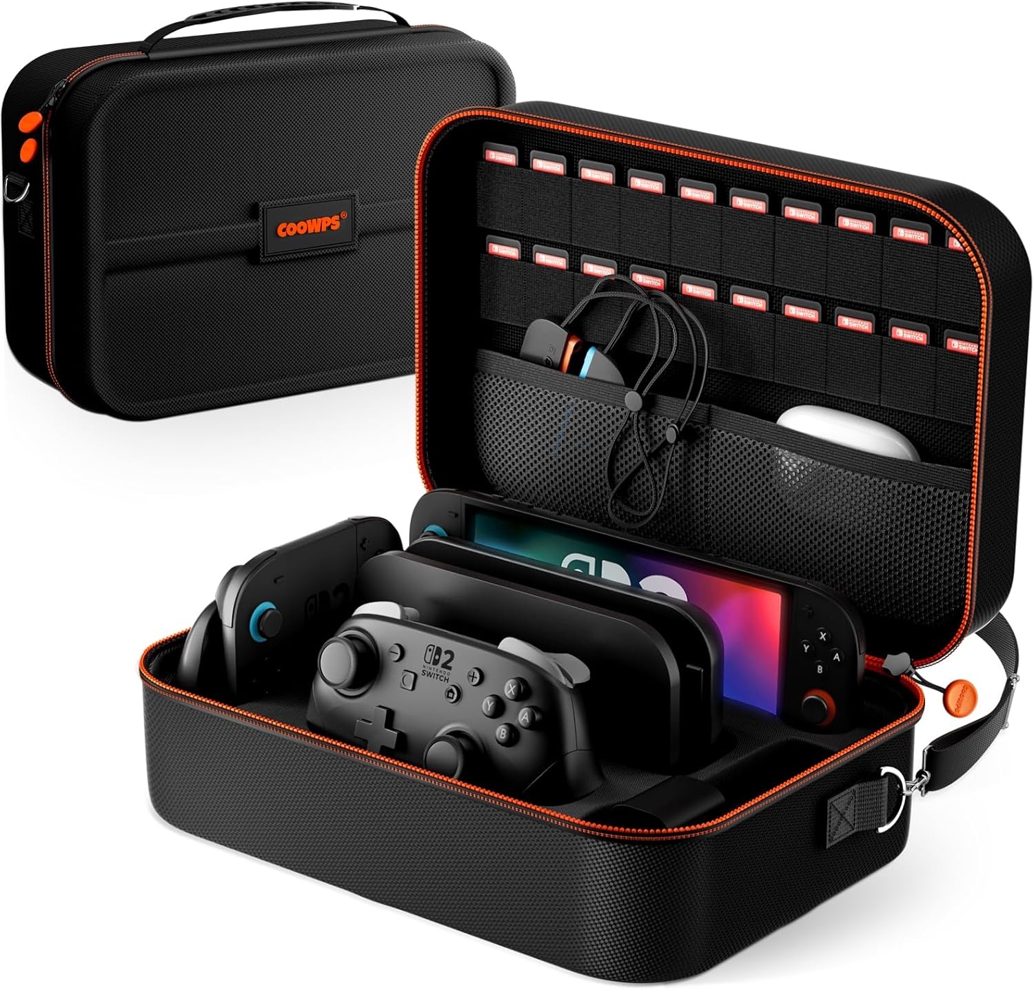 ZOZOVR Switch 2 Draagtas 2025, met 4 stuks duimgrepen, 20 Game Card Slots, Draagbare Reizen Harde Volledige Bescherming All in One Opbergtas voor Nintendo Switch 2 Console Pro Controller Accessoires