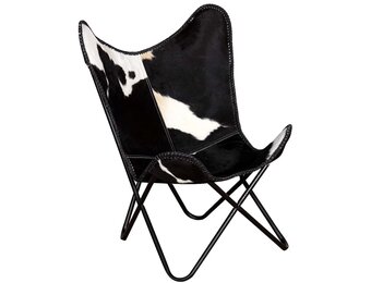 vidaXL Vlinderstoel Rundleer Zwart/Wit - 35% Korting!