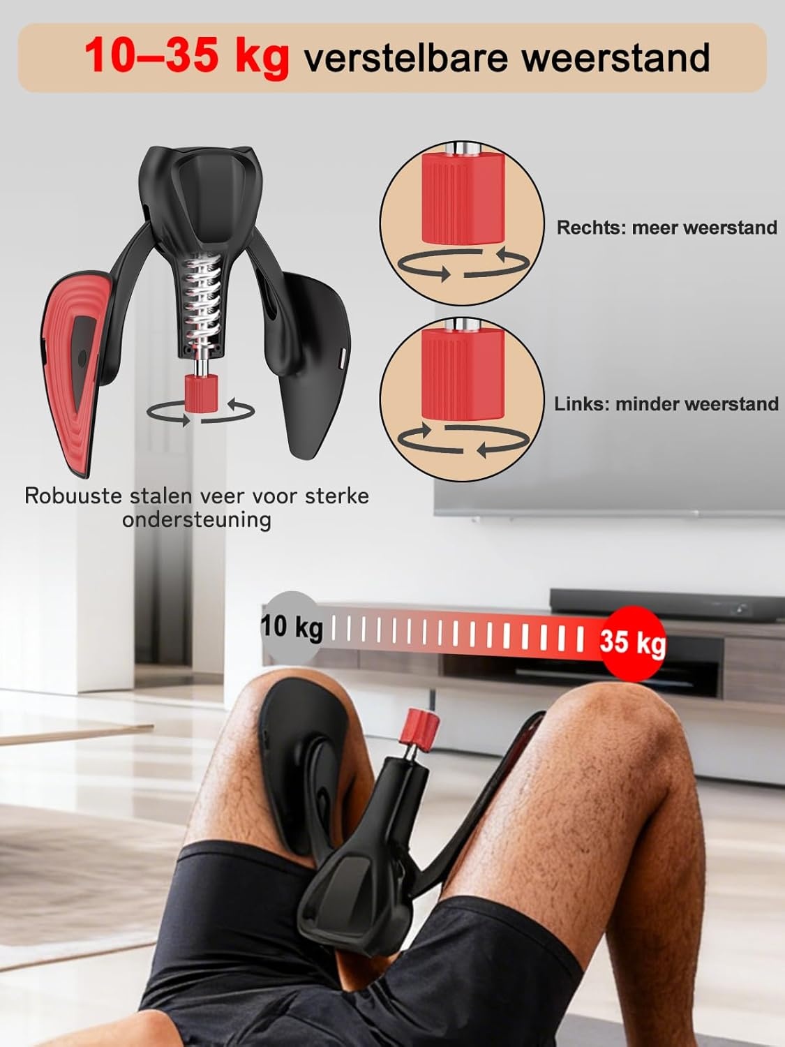 Bekkenbodem Trainingsapparaat 35 kg / 77 lb Verstelbare Kegel Trainer – Innerdij- en Heuptrainer Fitnessapparaat voor Thuisgebruik, Postpartum Herstel voor Vrouwen en Mannen, met Weerstandsband