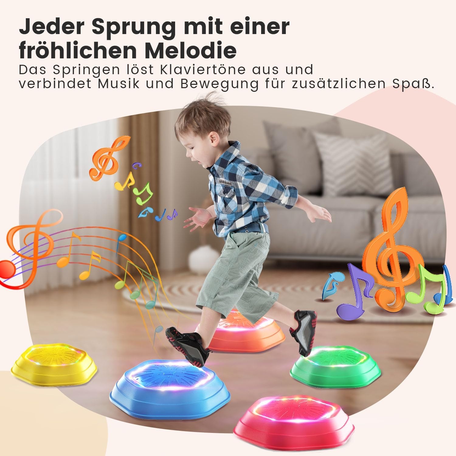 Holyton 5er-Set Balanciersteine für Kinder, mit Licht und Musik, rutschfest und stapelbar, ideal für drinnen und draußen, Gleichgewichtstraining für Kinder