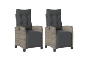 vidaXL Tuinstoelen 2 st verstelbaar met voetensteun poly rattan grijs