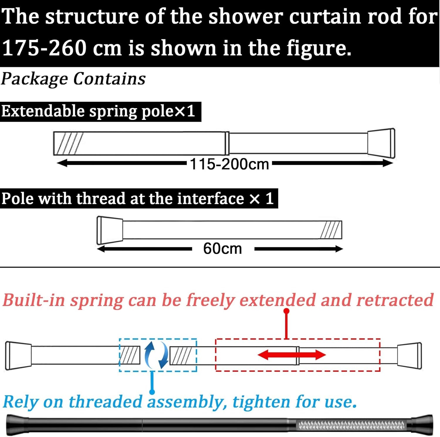 Gordijnroede zonder boren, zilver, 105-205 cm - 30% Korting!