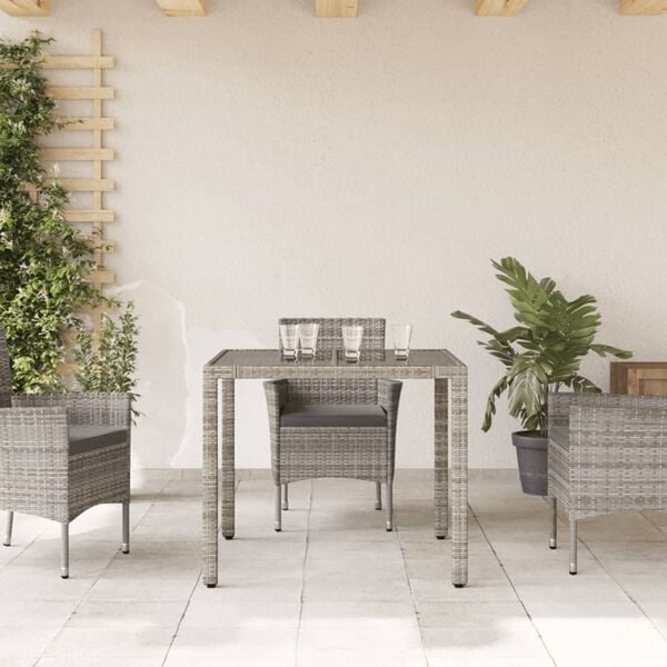 vidaXL Tuintafel 90x90 cm Poly Rattan & Glas - 36% Korting!