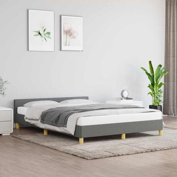 vidaXL Bedframe zonder matras stof donkergrijs 140x190 cm