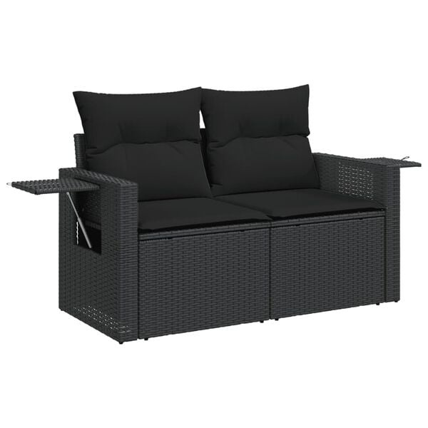 vidaXL Tuinbank 2-zits met kussens | Poly Rattan Zwart | 36% Korting