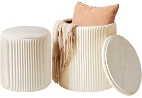 IBUYKE Opberg Poef Set (2x) - Velvet - Wit - 46% Korting!