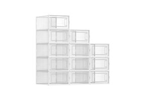 SONGMICS Shoe Boxes, Pack of 12 Stackable Shoe Storage Organisers, Foldable and Versatile for Sneakers, Fit up to UK Size 10.5, Transparent and White LSP12SWT