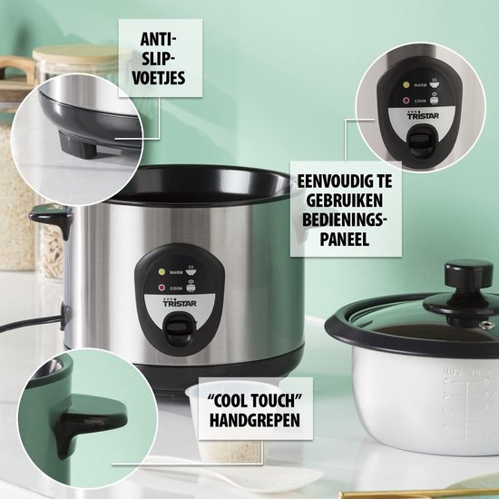 Tristar Rijstkoker 1.5L - 43% Korting - 8 Persoons - RVS