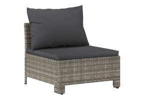 vidaXL Tuinmiddenbank met kussens poly rattan grijs