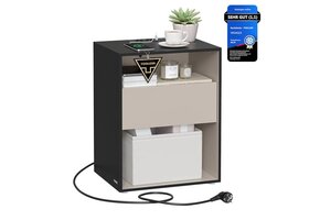 Nachtkastje Ink Black 45x35cm - 44% Korting! Met Draadloze Oplader