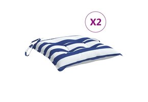 VidaXL Stoelkussens 2 st 50x50x7 cm Gestreept Wit/Blauw - 42% Korting!
