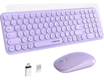 XTREMTEC Draadloze toetsenbord-muisset, retro ronde schrijfmachine, toetsenbord, slim draadloos toetsenbord met muis, USB 2,4 GHz verbinding, compact toetsenbord voor laptop, iMac, Windows (paars) -