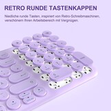 XTREMTEC Draadloze toetsenbord-muisset, retro ronde schrijfmachine, toetsenbord, slim draadloos toetsenbord met muis, USB 2,4 GHz verbinding, compact toetsenbord voor laptop, iMac, Windows (paars) -