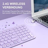 XTREMTEC Draadloze toetsenbord-muisset, retro ronde schrijfmachine, toetsenbord, slim draadloos toetsenbord met muis, USB 2,4 GHz verbinding, compact toetsenbord voor laptop, iMac, Windows (paars) -