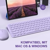 XTREMTEC Draadloze toetsenbord-muisset, retro ronde schrijfmachine, toetsenbord, slim draadloos toetsenbord met muis, USB 2,4 GHz verbinding, compact toetsenbord voor laptop, iMac, Windows (paars) -