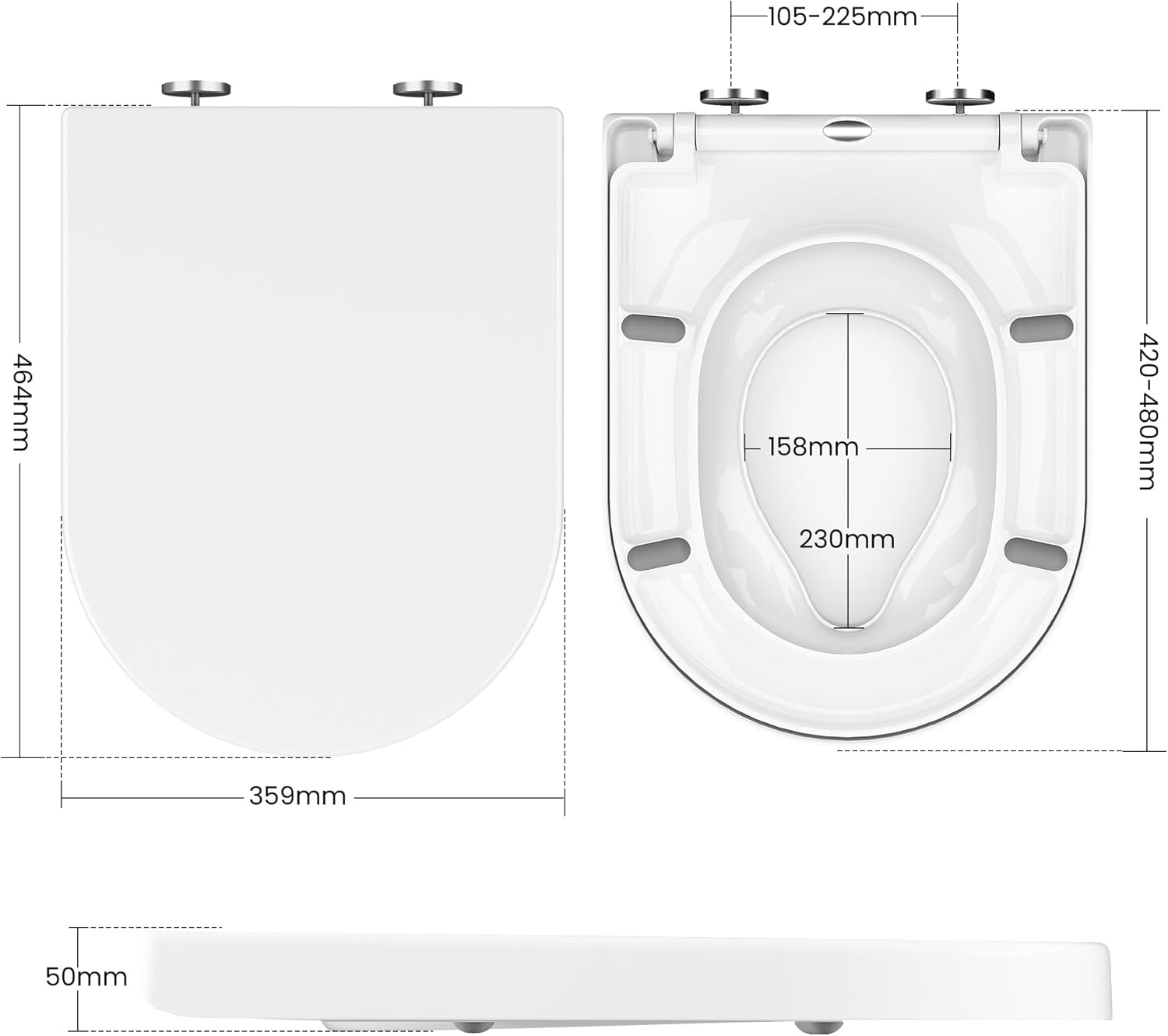 Toilet Lid with Child Seat Soft Close Mechanism, Toilet Seat with Quick Release Function and Adjustable Hinges, Toilet Lid Made of UF Duroplast, D-Shape White