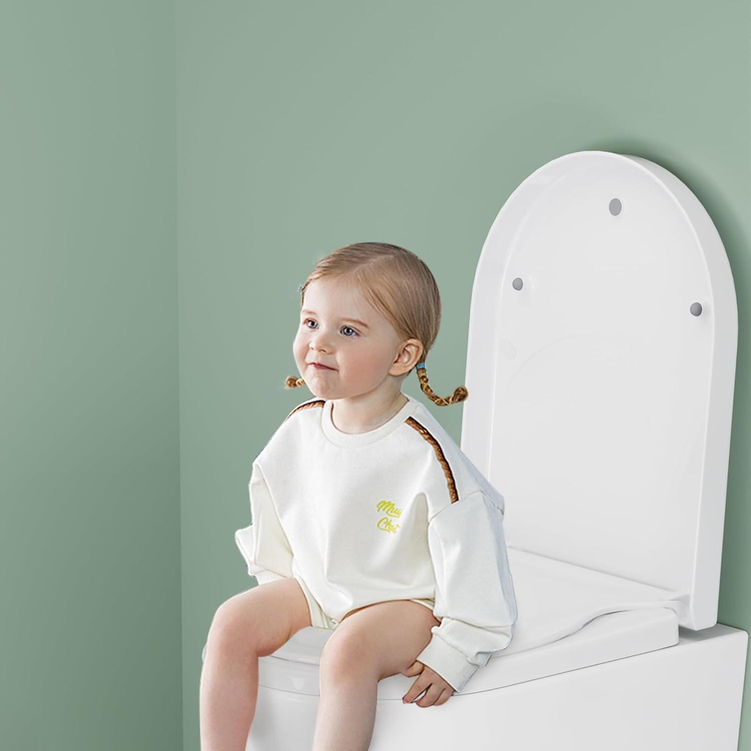 Toilet Lid with Child Seat Soft Close Mechanism, Toilet Seat with Quick Release Function and Adjustable Hinges, Toilet Lid Made of UF Duroplast, D-Shape White