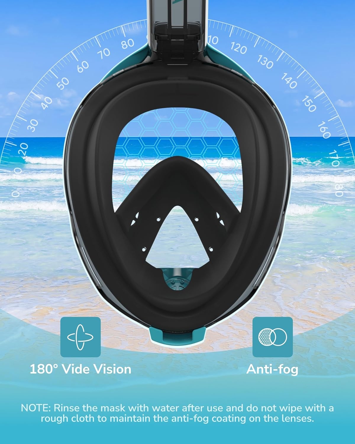 ACURE Snorkelmasker Volwassenen Volledige Masker, SN04 Volledige Gezichtsmasker met Afneembare Cameramontage, Dubbel Anti-Fog Ontwerp & Verbeterd Ademhalingssysteem, Anti-lek & 180° Breed Zicht