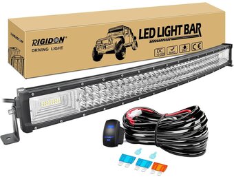 RIGIDON 32 inch 405W gebogen led-werklampbalk met 12V kabelboom kabelset, 7D Tri Row Driving mistlamp voor auto off-road vrachtwagen SUV ATV 4x4 boot, overstromingsspot combo beam, waterdicht, 6000K