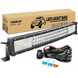 RIGIDON 32 inch 405W gebogen led-werklampbalk met 12V kabelboom kabelset, 7D Tri Row Driving mistlamp voor auto off-road vrachtwagen SUV ATV 4x4 boot, overstromingsspot combo beam, waterdicht, 6000K