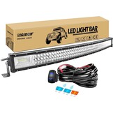 RIGIDON 32 inch 405W gebogen led-werklampbalk met 12V kabelboom kabelset, 7D Tri Row Driving mistlamp voor auto off-road vrachtwagen SUV ATV 4x4 boot, overstromingsspot combo beam, waterdicht, 6000K