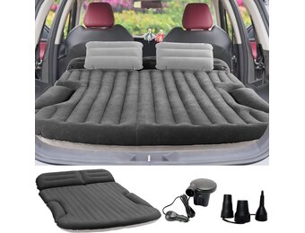 KMZ Luchtmatras, verdikte en dubbelzijdig gevlokte SUV, luchtmatras, campingmatras, met 2 opblaasbare hoofdkussens, donkergrijs